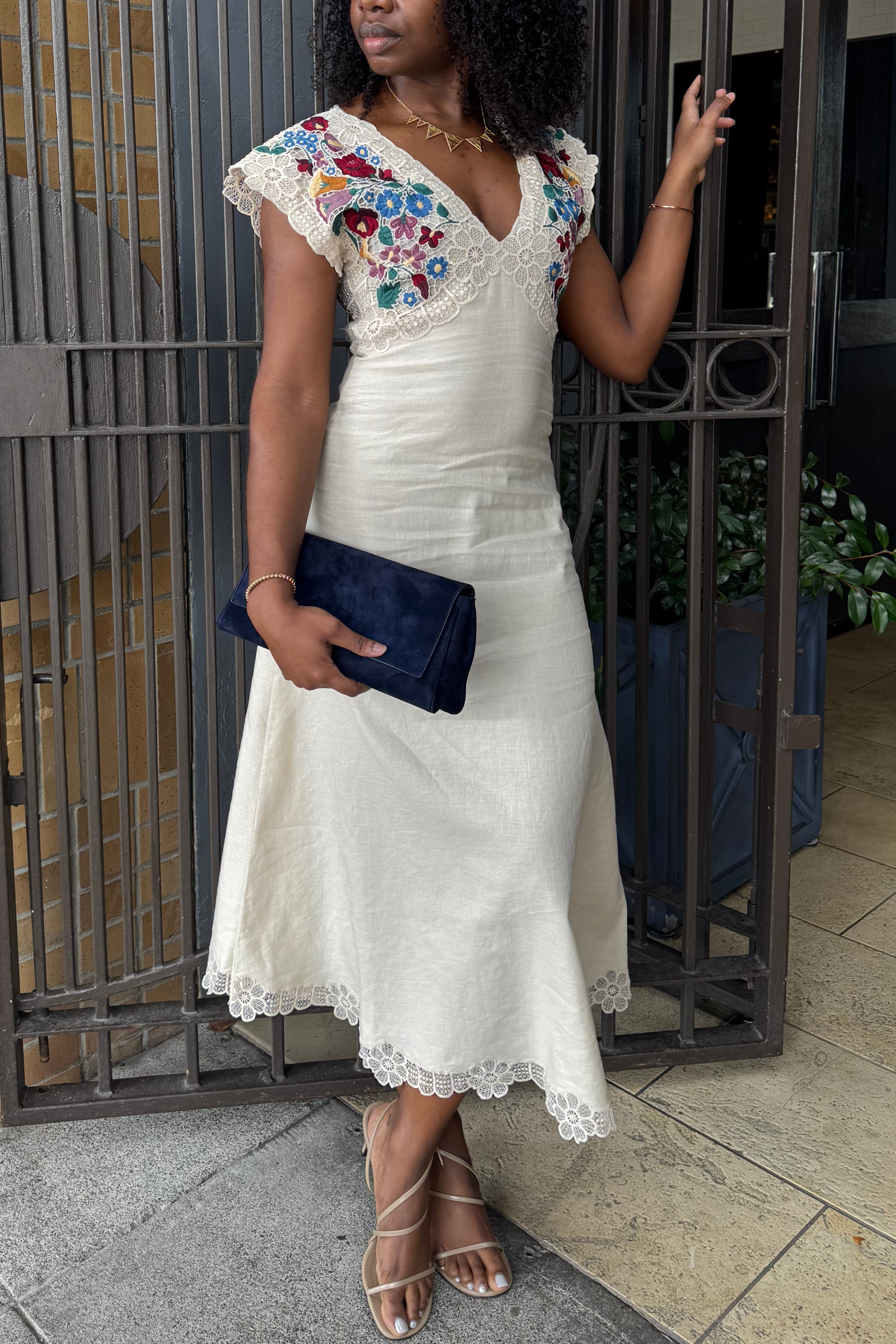Katharine Embroidery V-Neck Dress