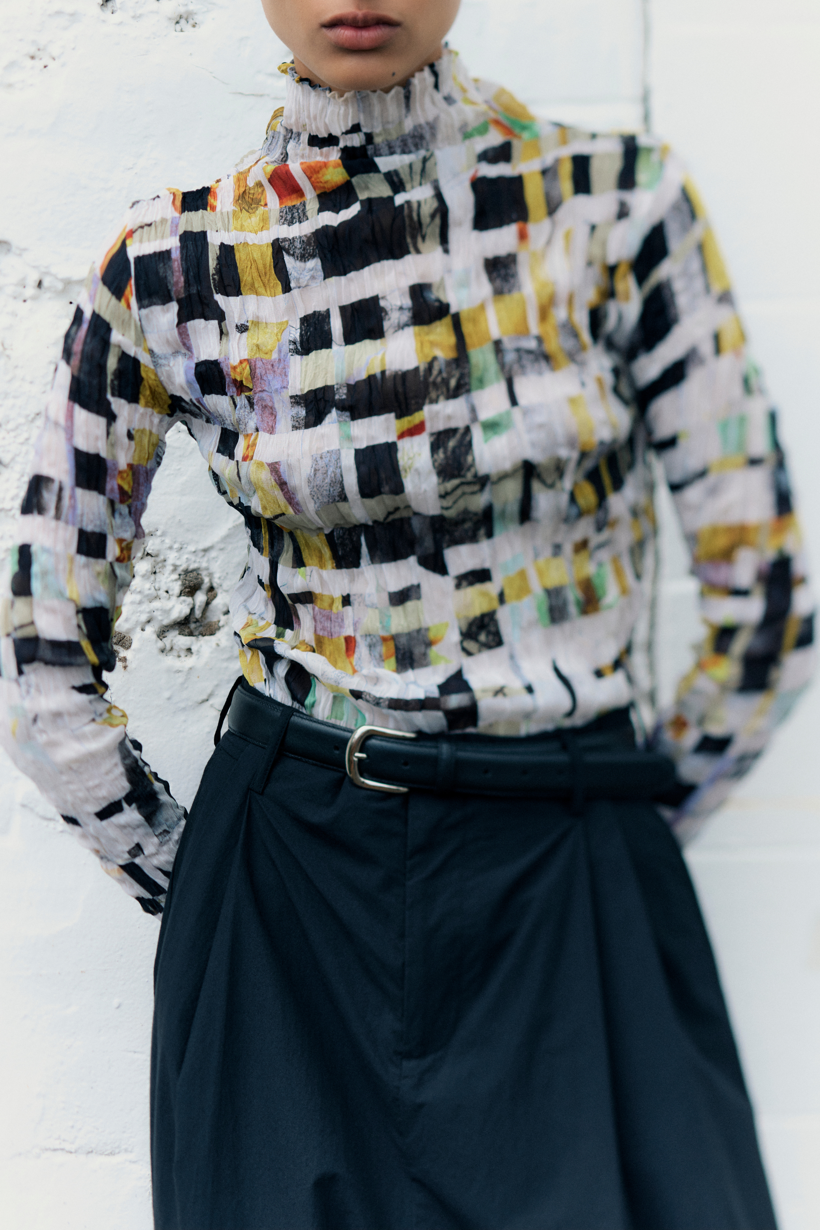 Crushed Long Sleeve Turtleneck - White