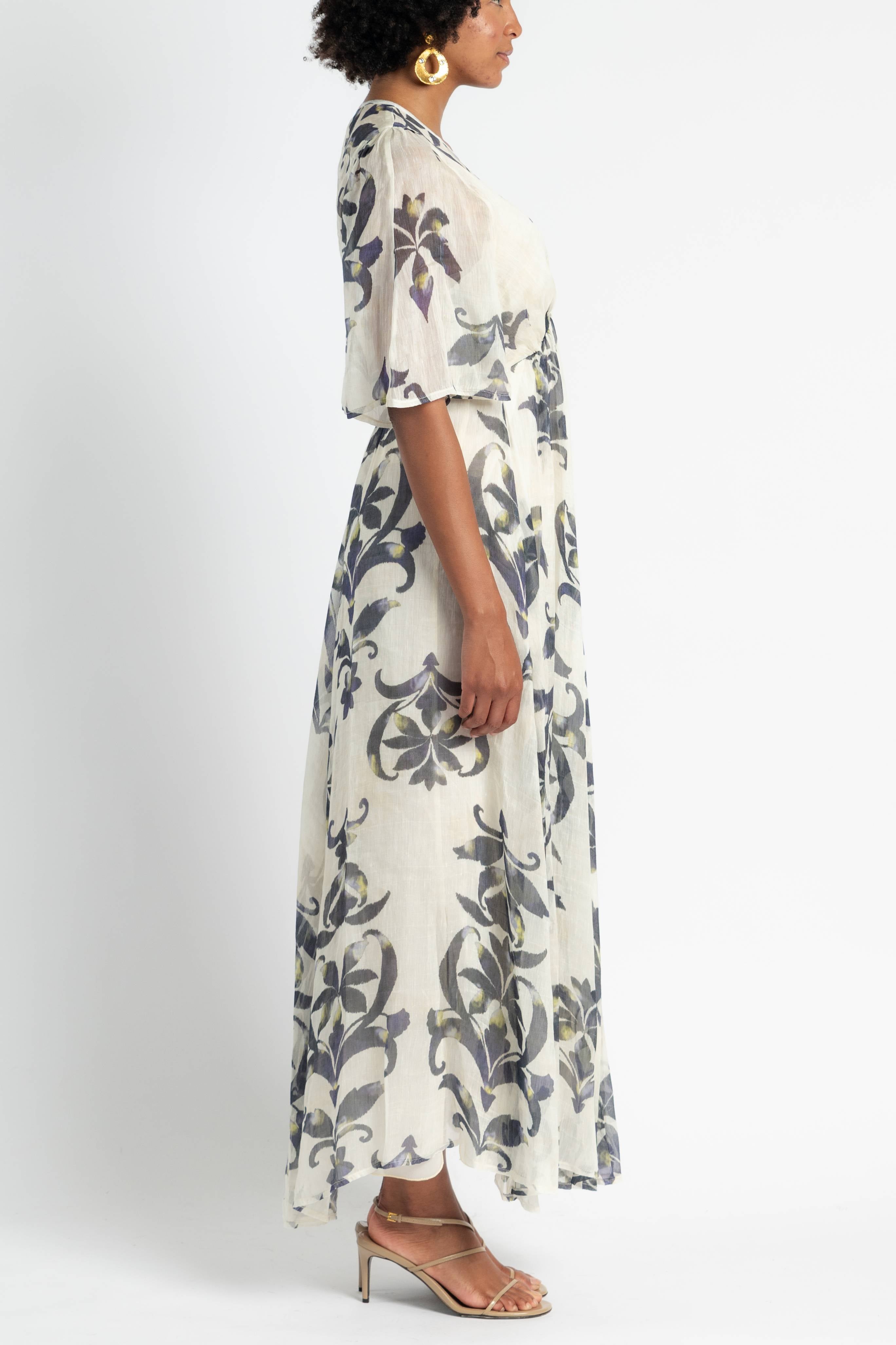 Secret Lily Print Linen Silk Gauze Dress
