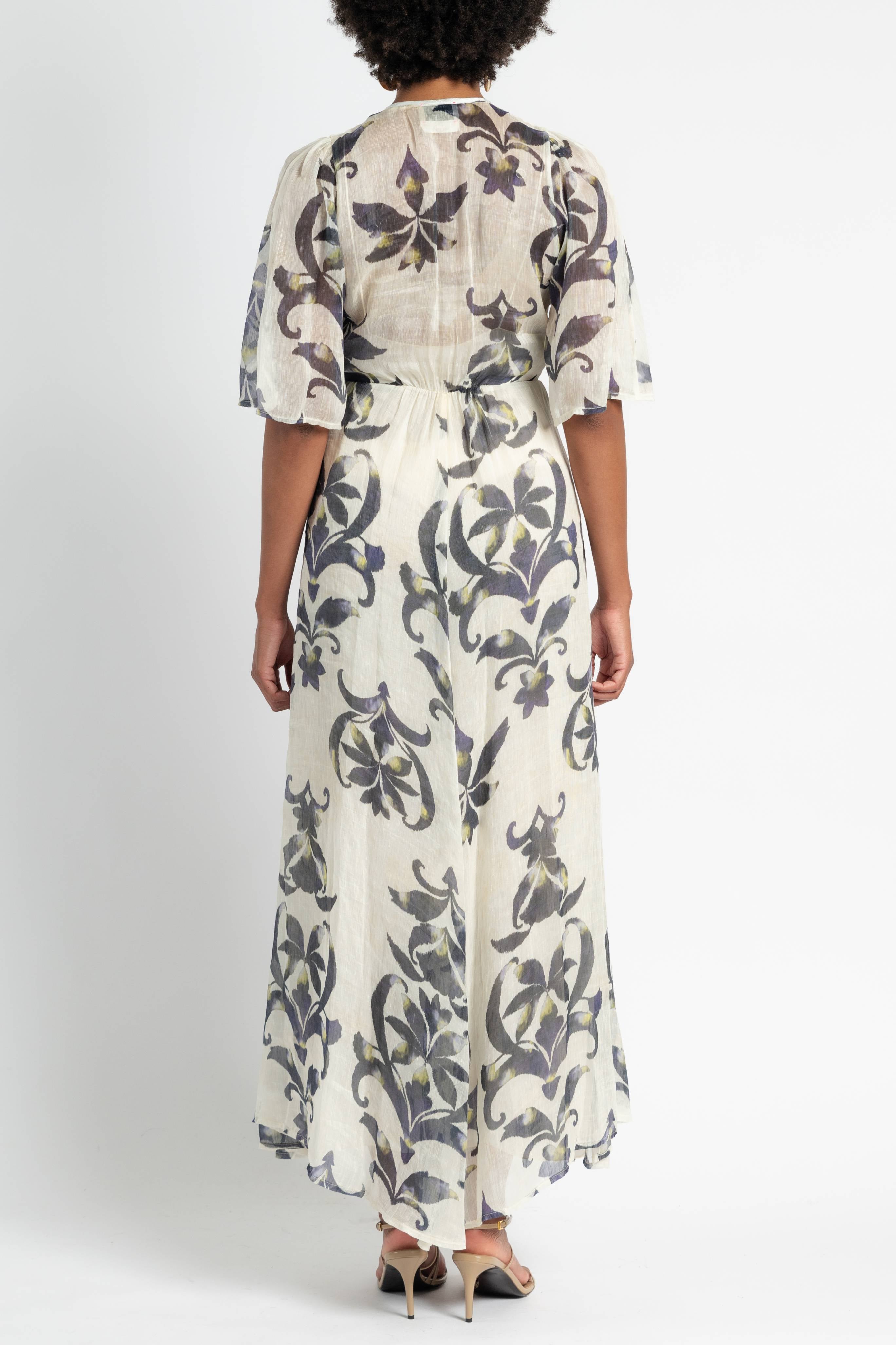 Secret Lily Print Linen Silk Gauze Dress