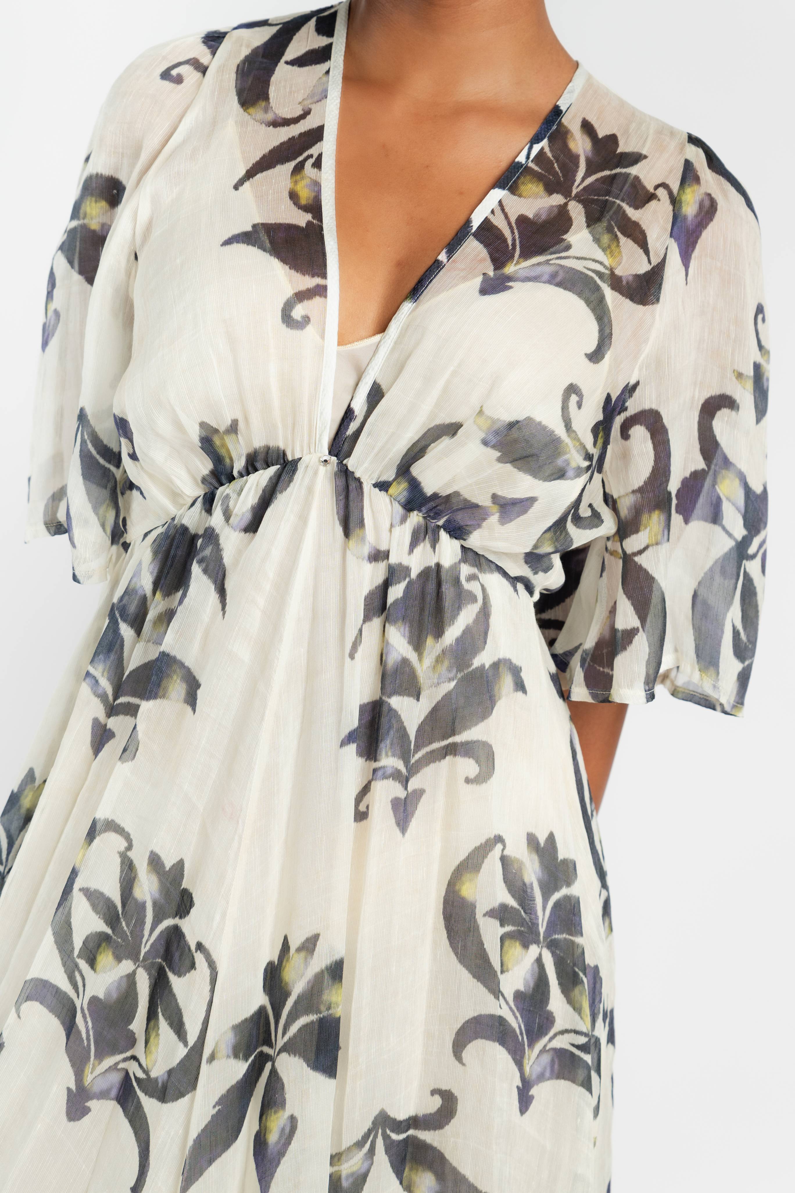 Secret Lily Print Linen Silk Gauze Dress