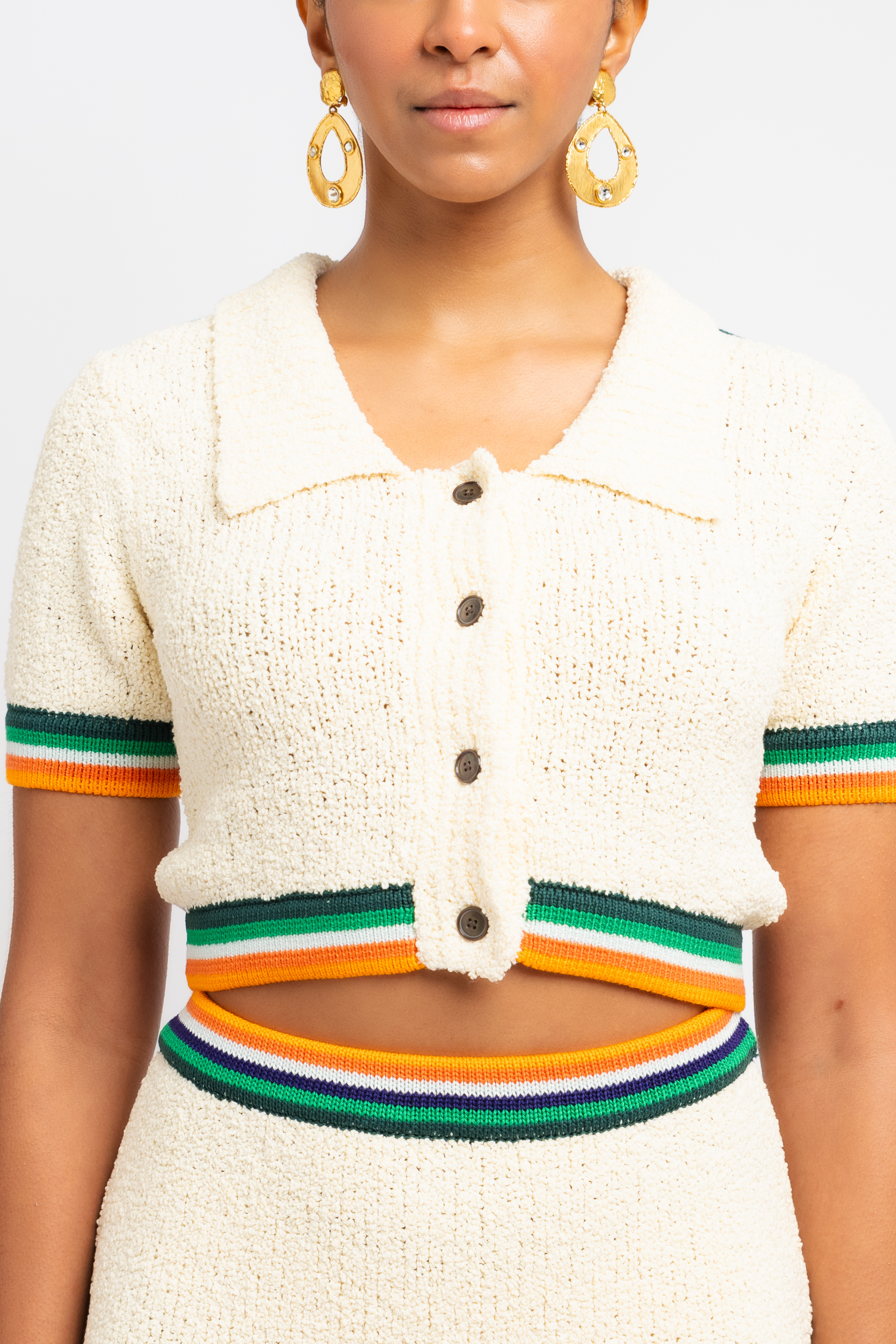 Cropped Bouclé Polo