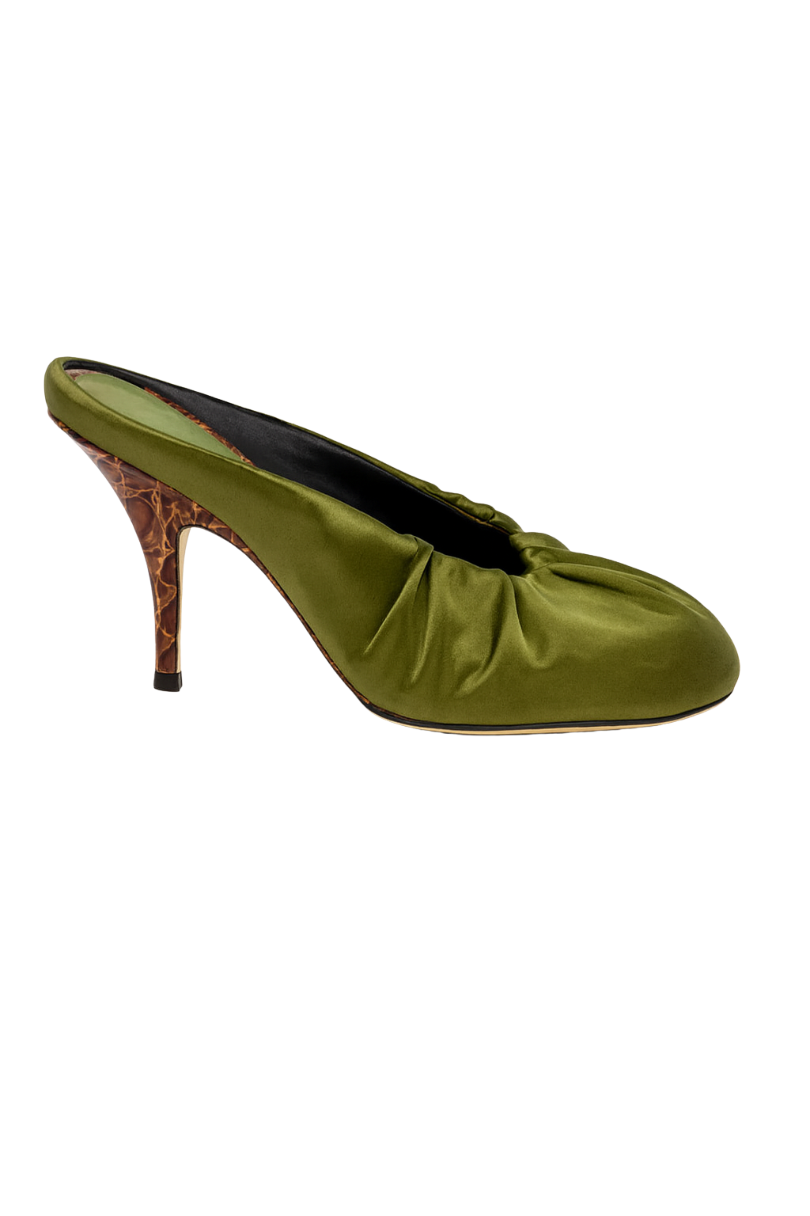 Satin Mules in Olive